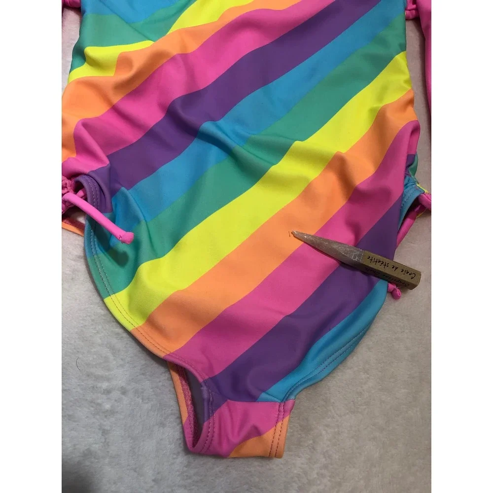 5/$25 Juicy Couture One Piece Swimsuit Size 10 Pink Rainbow Stripe Long Sleeve